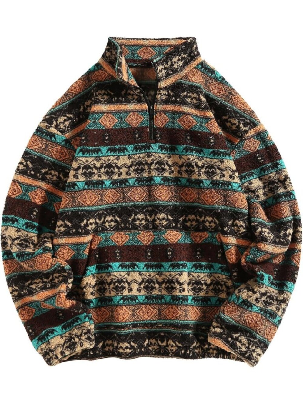 Unisex 1/4 Zip Ethnic Aztec Fleece Sweatshirt - Cozy Winter Top for Men & Women